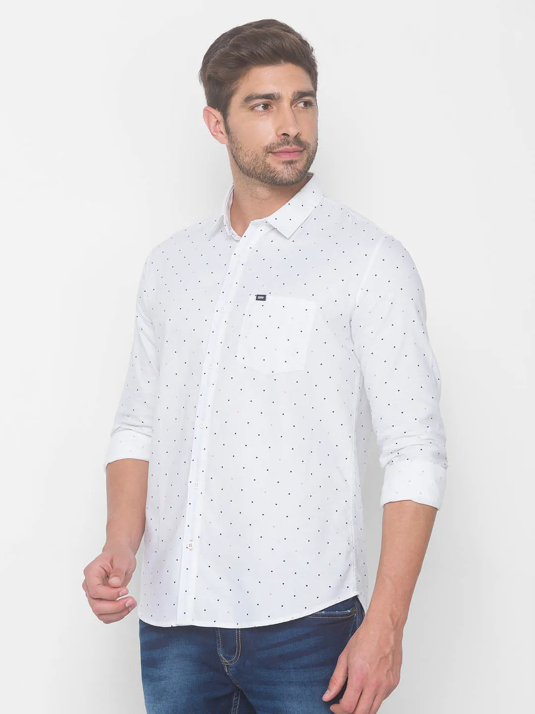 Spykar Slim Fit Men White Cotton Shirts (Uniqlo)