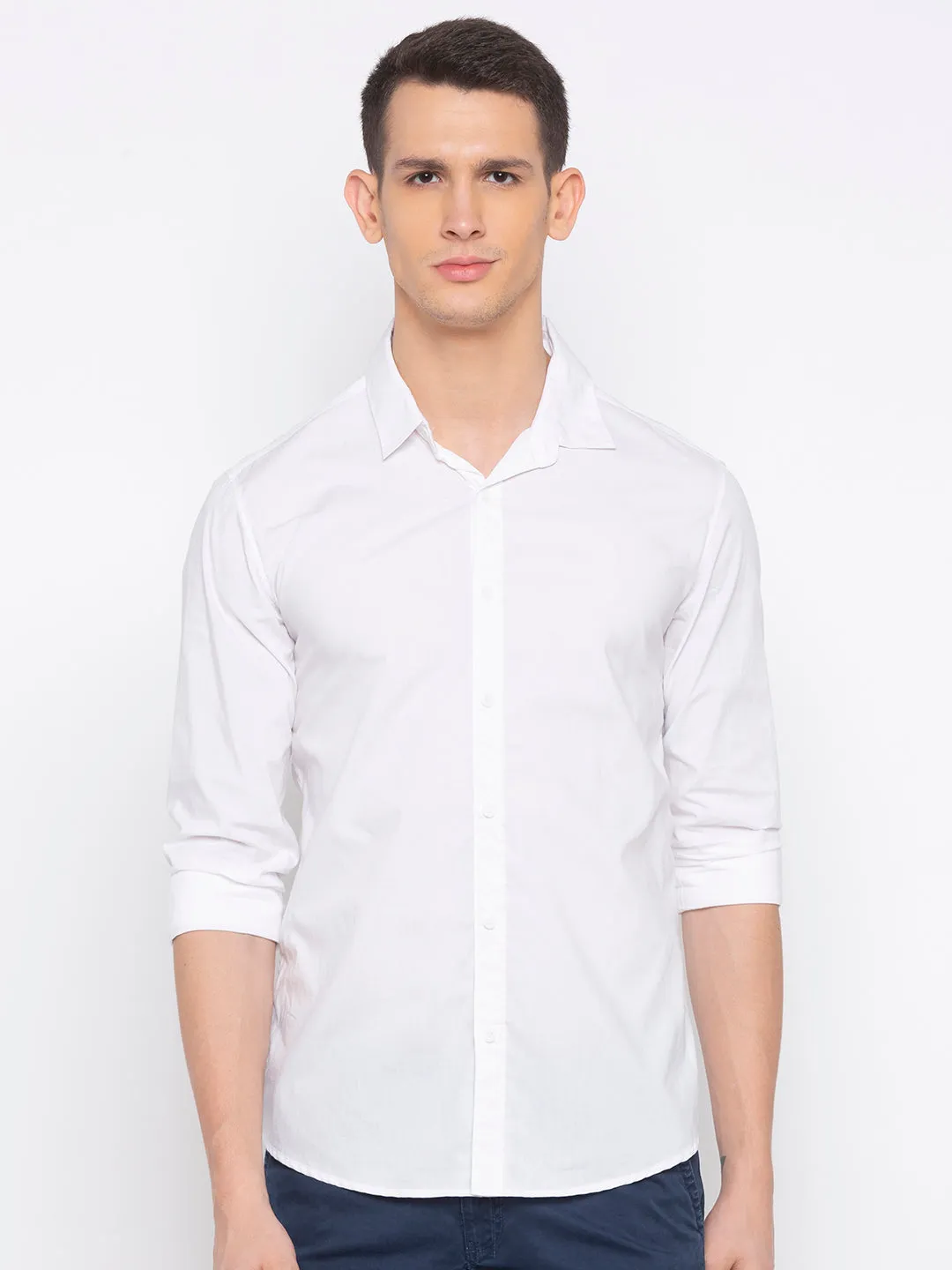 Spykar Slim Fit Men White Solid Casual Shirt