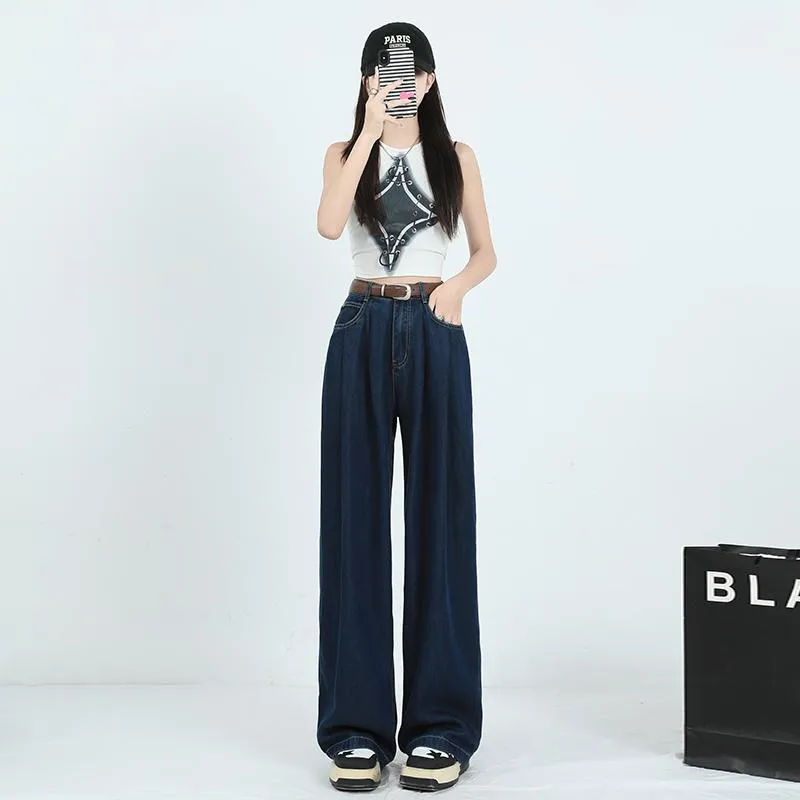 Straight Leg High-Waisted Pleated Retro Loose Fit Jeans