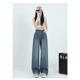 Straight Leg High-Waisted Pleated Retro Loose Fit Jeans