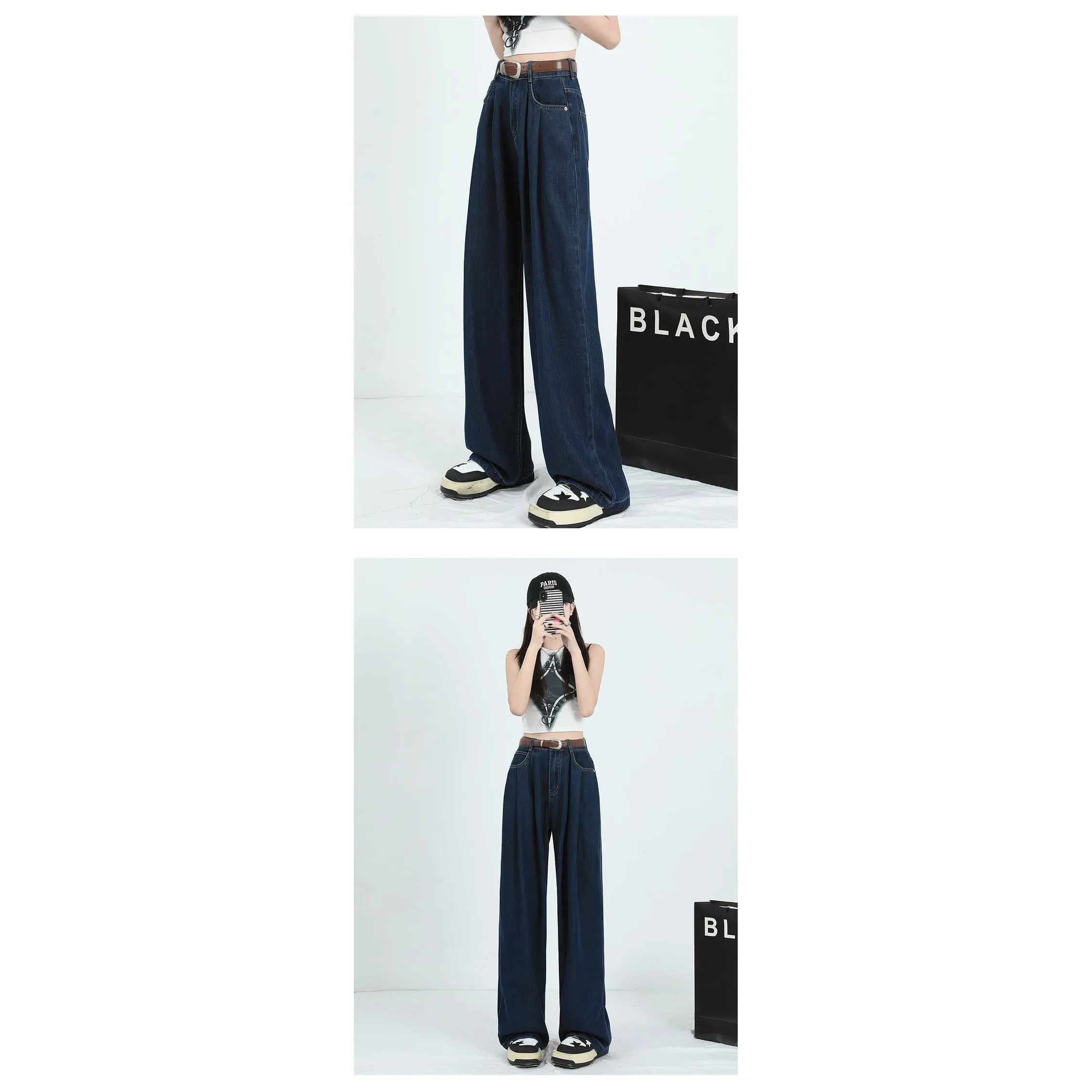 Straight Leg High-Waisted Pleated Retro Loose Fit Jeans