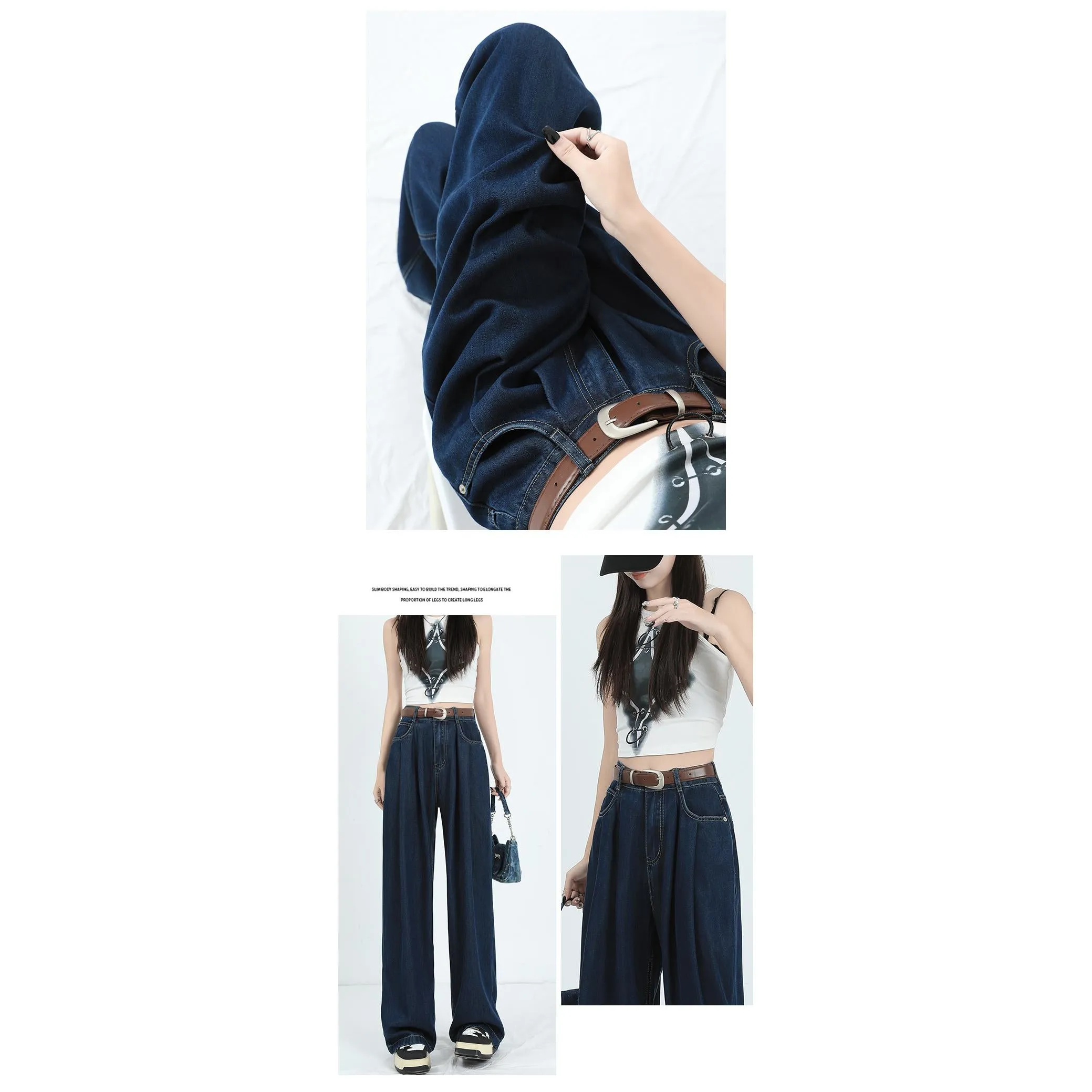 Straight Leg High-Waisted Pleated Retro Loose Fit Jeans