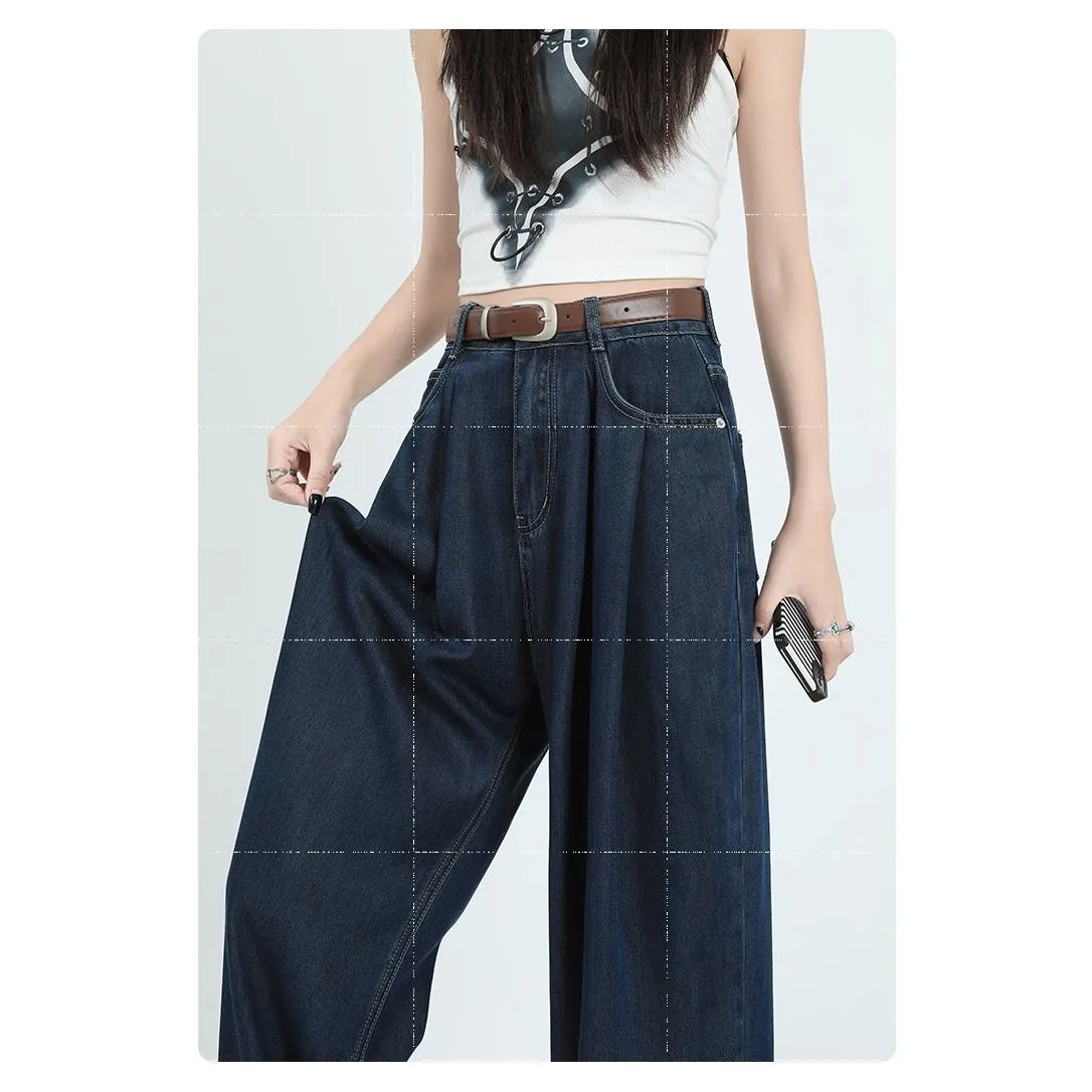 Straight Leg High-Waisted Pleated Retro Loose Fit Jeans