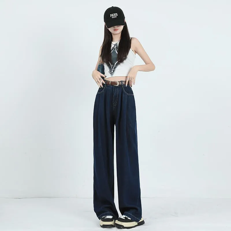 Straight Leg High-Waisted Pleated Retro Loose Fit Jeans