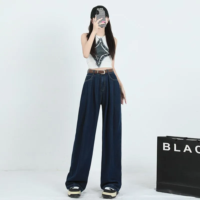 Straight Leg High-Waisted Pleated Retro Loose Fit Jeans