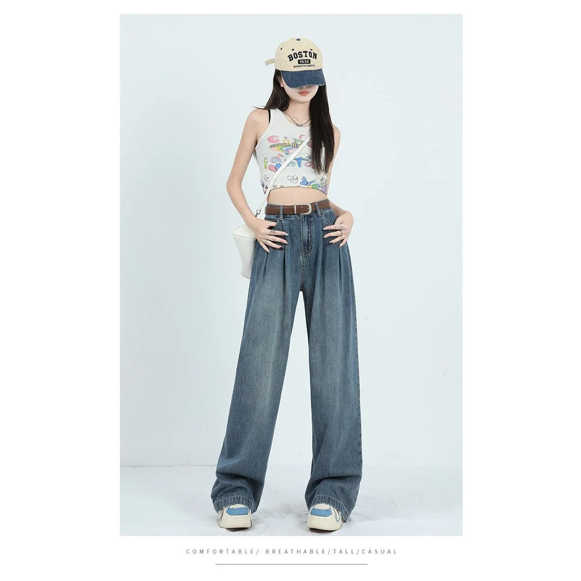 Straight Leg High-Waisted Pleated Retro Loose Fit Jeans