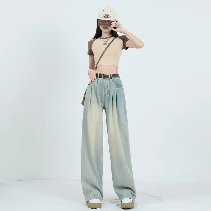 Straight Leg High-Waisted Pleated Retro Loose Fit Jeans