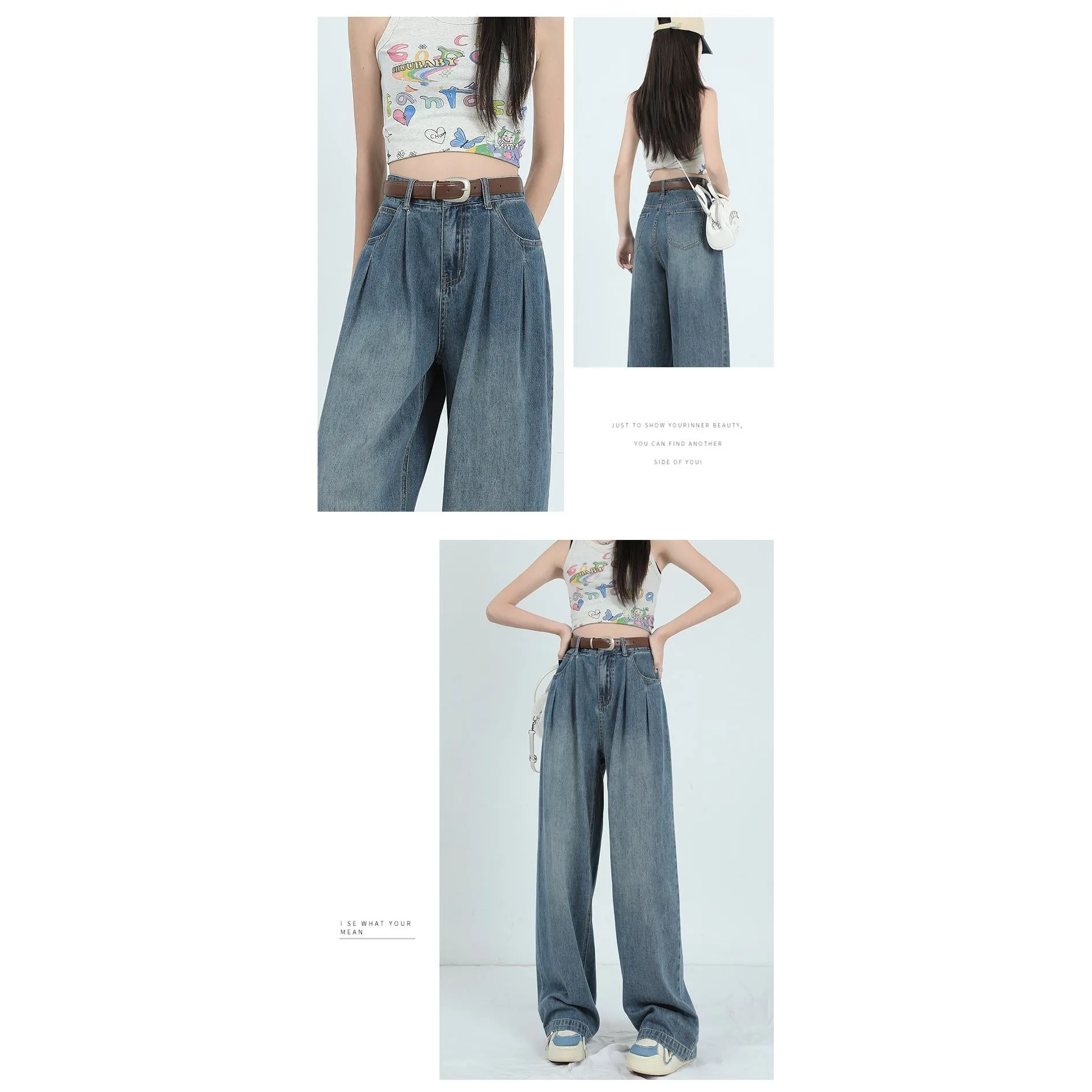 Straight Leg High-Waisted Pleated Retro Loose Fit Jeans