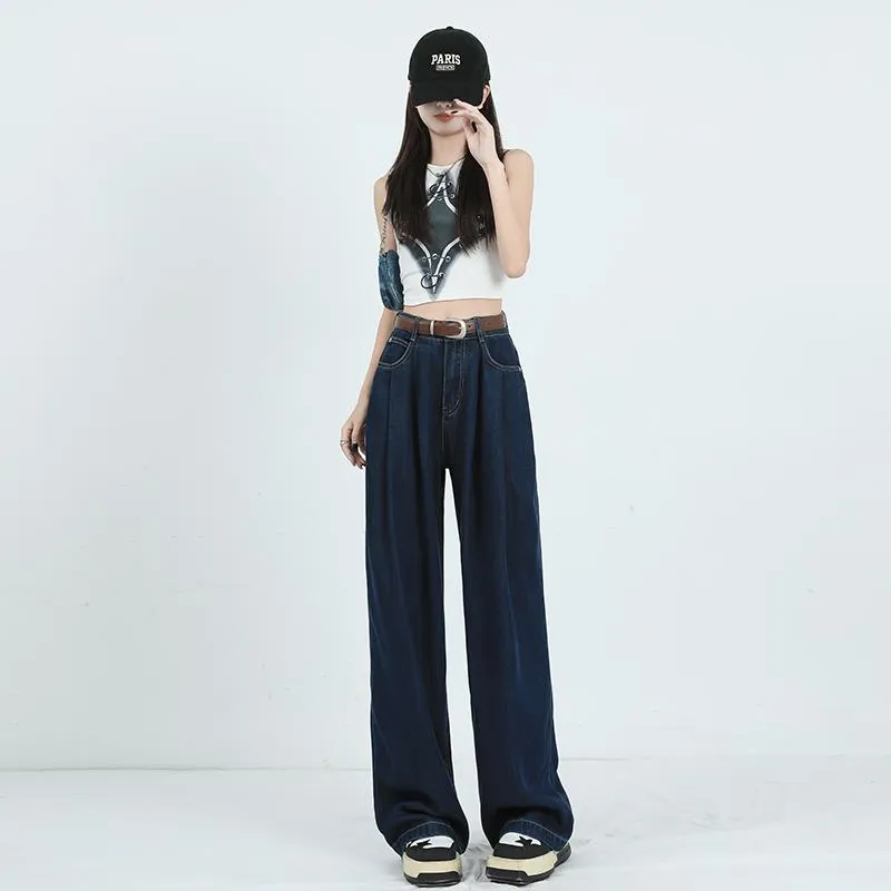 Straight Leg High-Waisted Pleated Retro Loose Fit Jeans