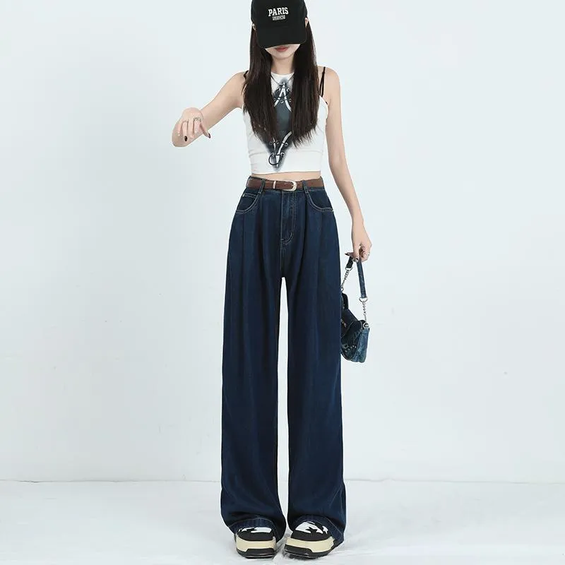 Straight Leg High-Waisted Pleated Retro Loose Fit Jeans