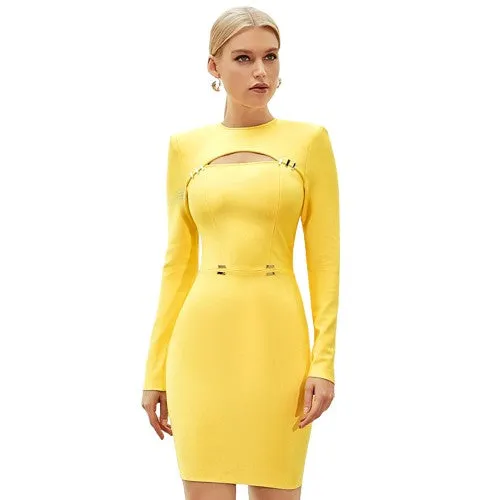 Stylish Long Sleeve Hollow Out Bodycon Dresses For Women