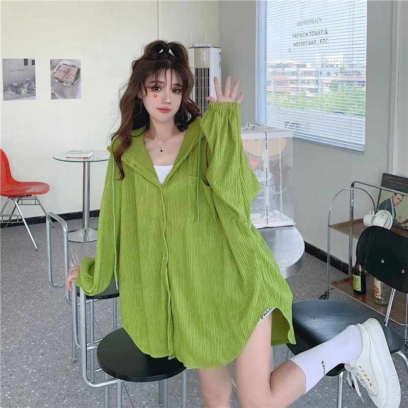 Sun Protection Hooded Versatile Outerwear Loose Fit Shirt