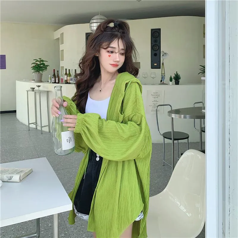 Sun Protection Hooded Versatile Outerwear Loose Fit Shirt