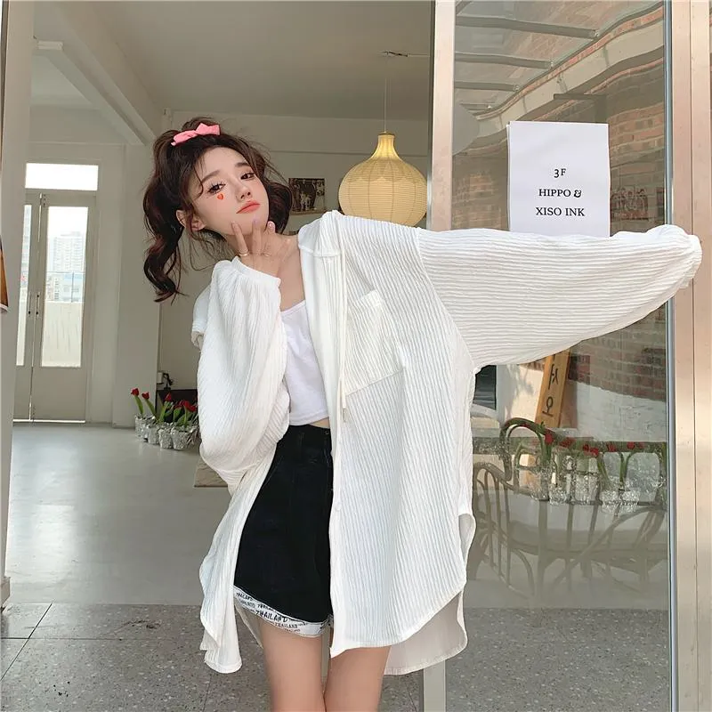 Sun Protection Hooded Versatile Outerwear Loose Fit Shirt