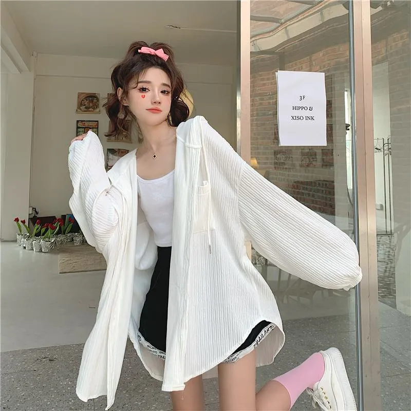 Sun Protection Hooded Versatile Outerwear Loose Fit Shirt