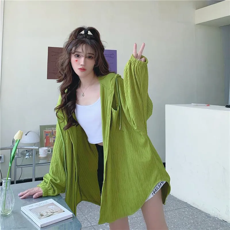 Sun Protection Hooded Versatile Outerwear Loose Fit Shirt