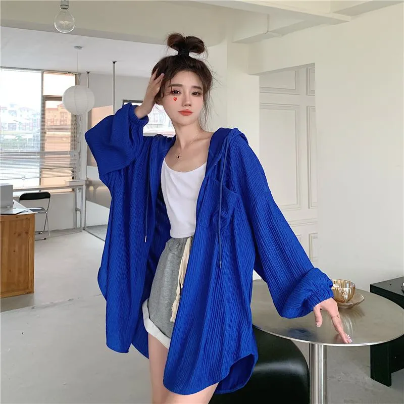 Sun Protection Hooded Versatile Outerwear Loose Fit Shirt