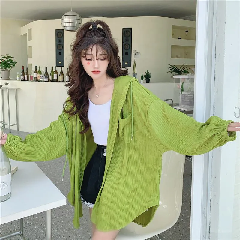 Sun Protection Hooded Versatile Outerwear Loose Fit Shirt