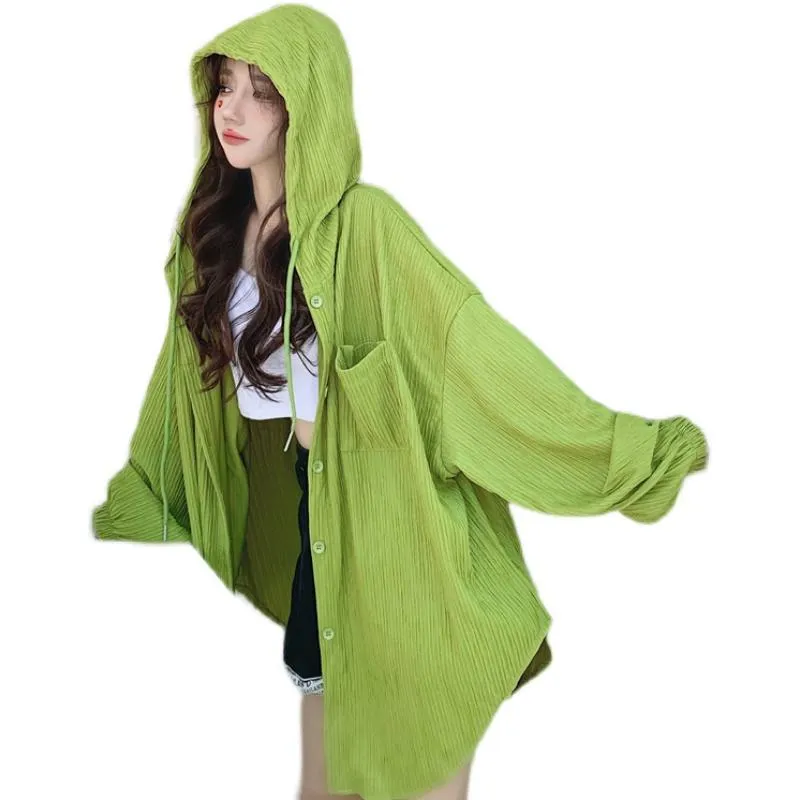 Sun Protection Hooded Versatile Outerwear Loose Fit Shirt