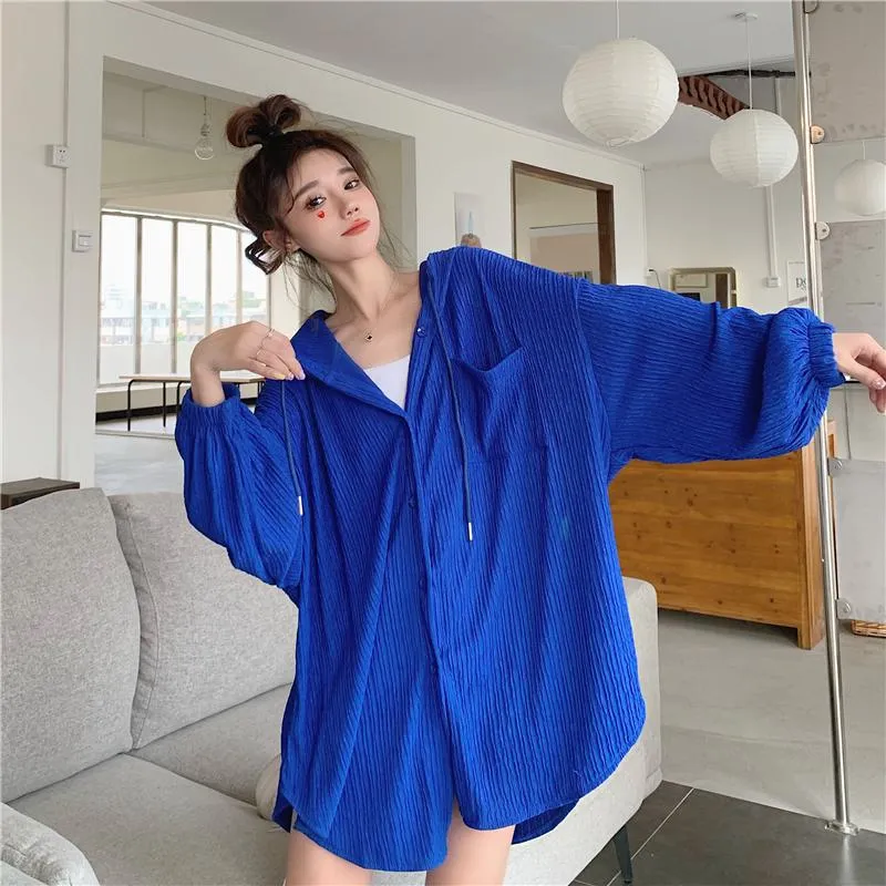 Sun Protection Hooded Versatile Outerwear Loose Fit Shirt