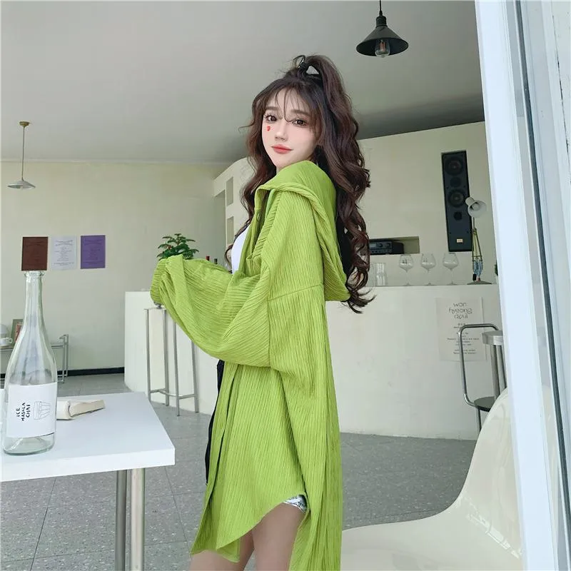 Sun Protection Hooded Versatile Outerwear Loose Fit Shirt