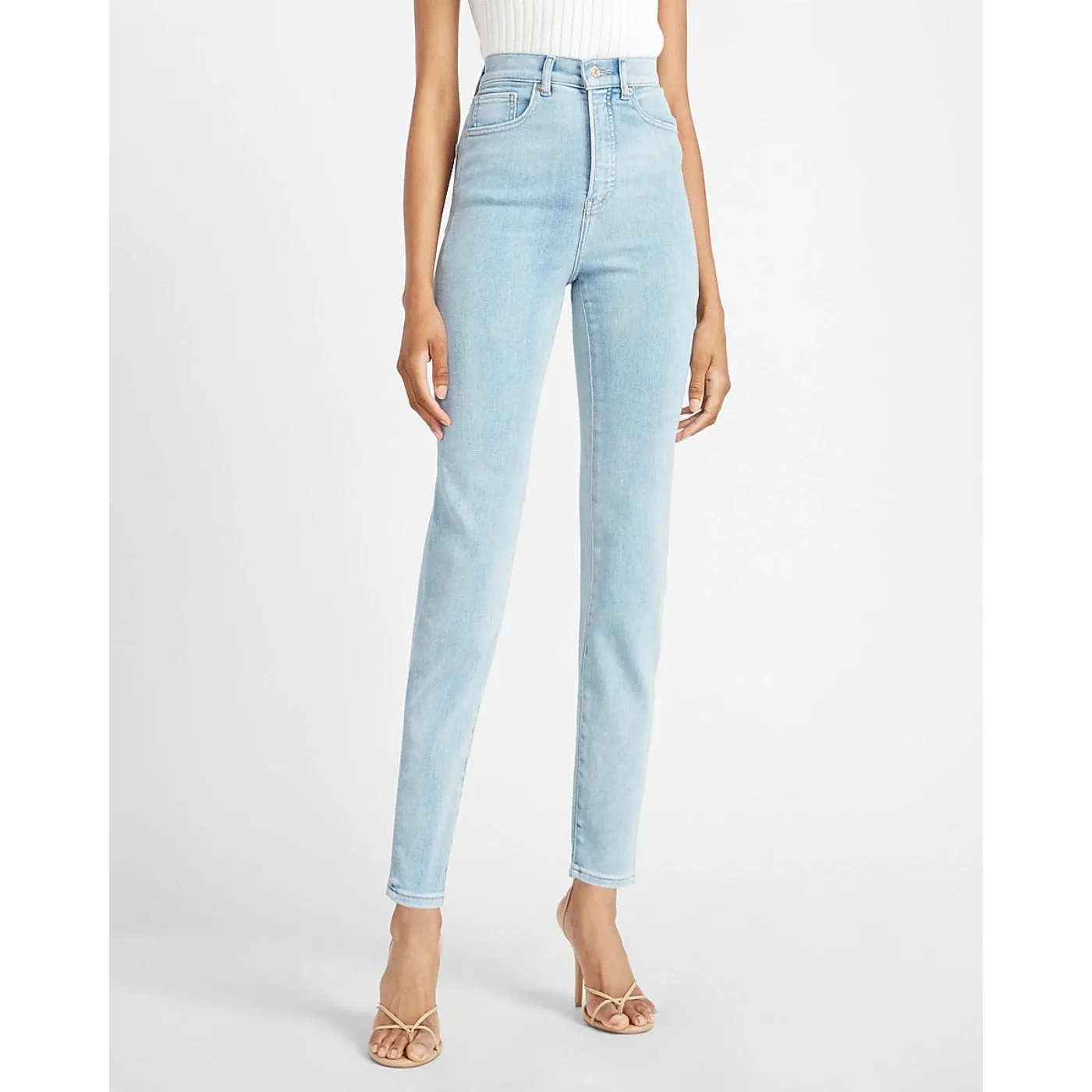 Super High Waisted Light Wash Slim Jeans