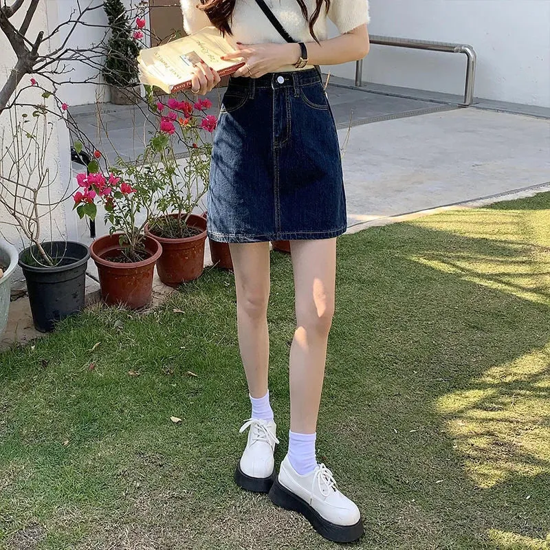 Toleet-Korean Style Denim Mini Skirts for Women Summer 2023 Dark Blue Short A Line Skirt Woman Jeans High Waist Skirts Female