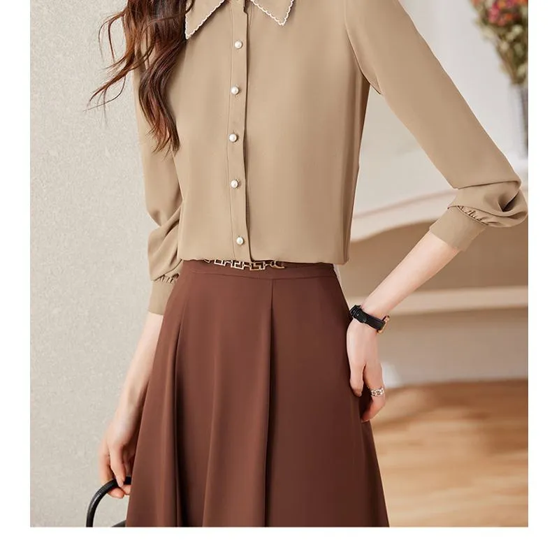 Two-Piece Set Chic Simplicity A-Line Long Sleeve Shirt