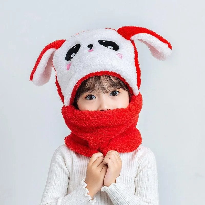 Unisex Kids Winter Fleece Cartoon Hat Scarf