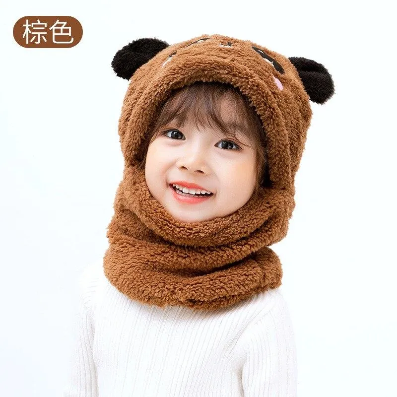 Unisex Kids Winter Fleece Cartoon Hat Scarf