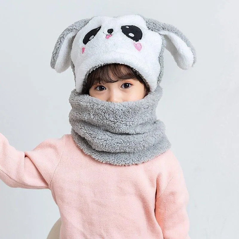 Unisex Kids Winter Fleece Cartoon Hat Scarf