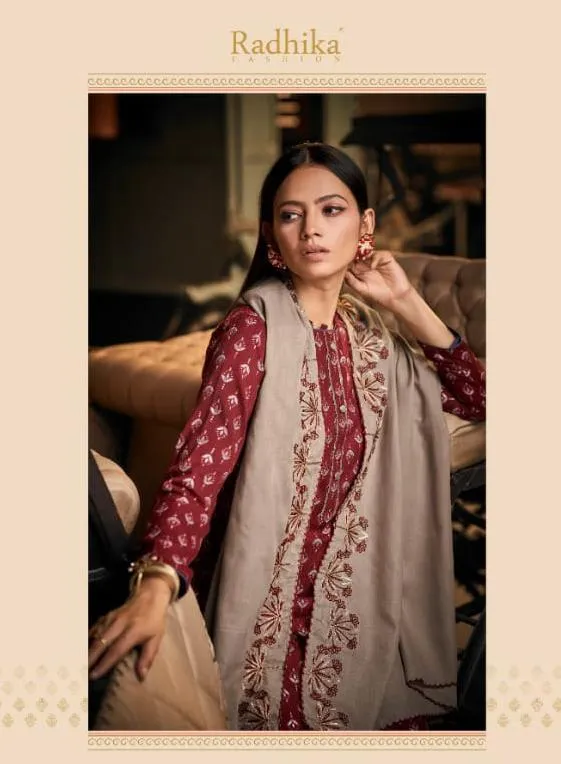 Unstitched Cotton Maroon Salwar Suit with Lace Dupatta