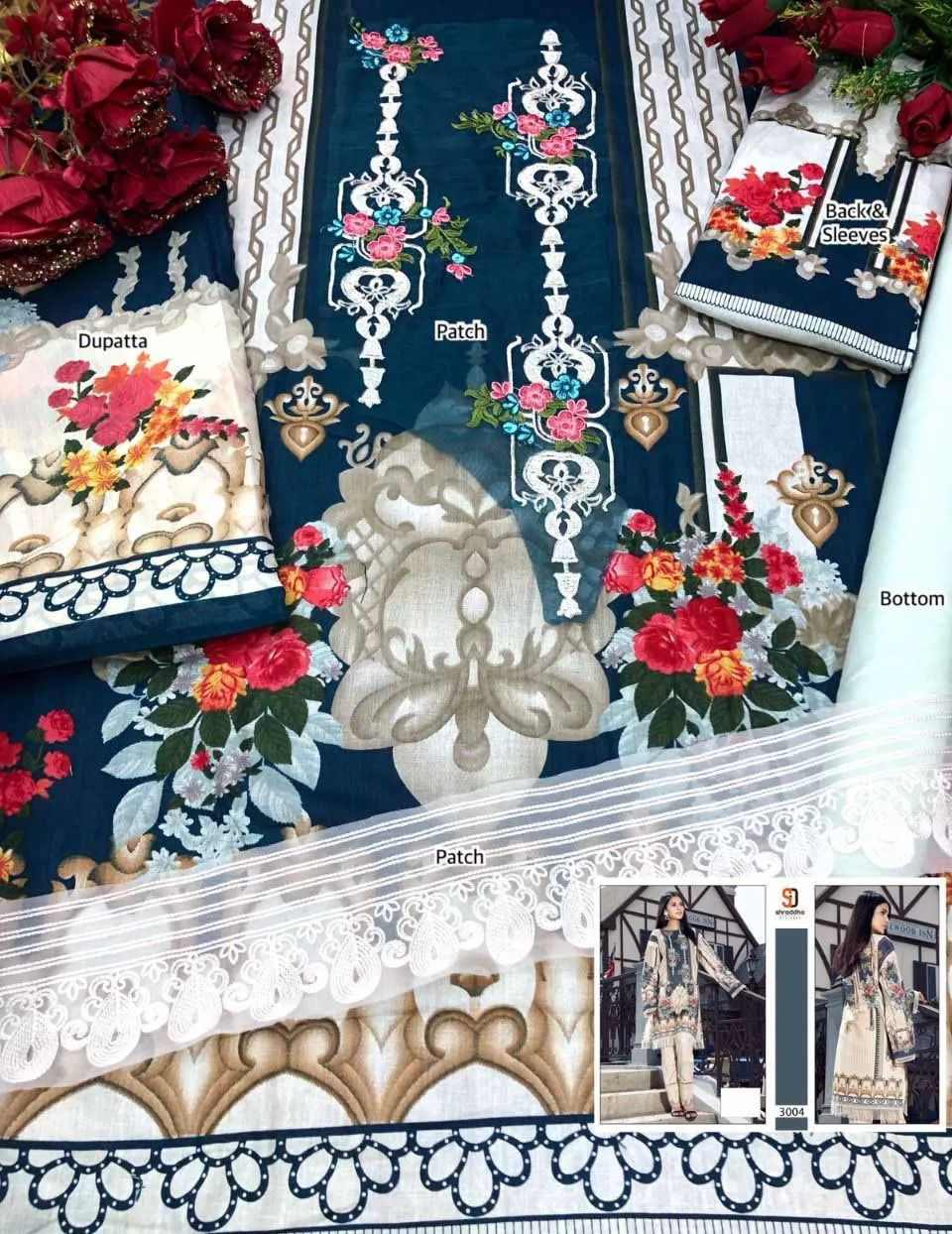 Unstitched Lawn Cotton Blue Printed Pakistani Style suits