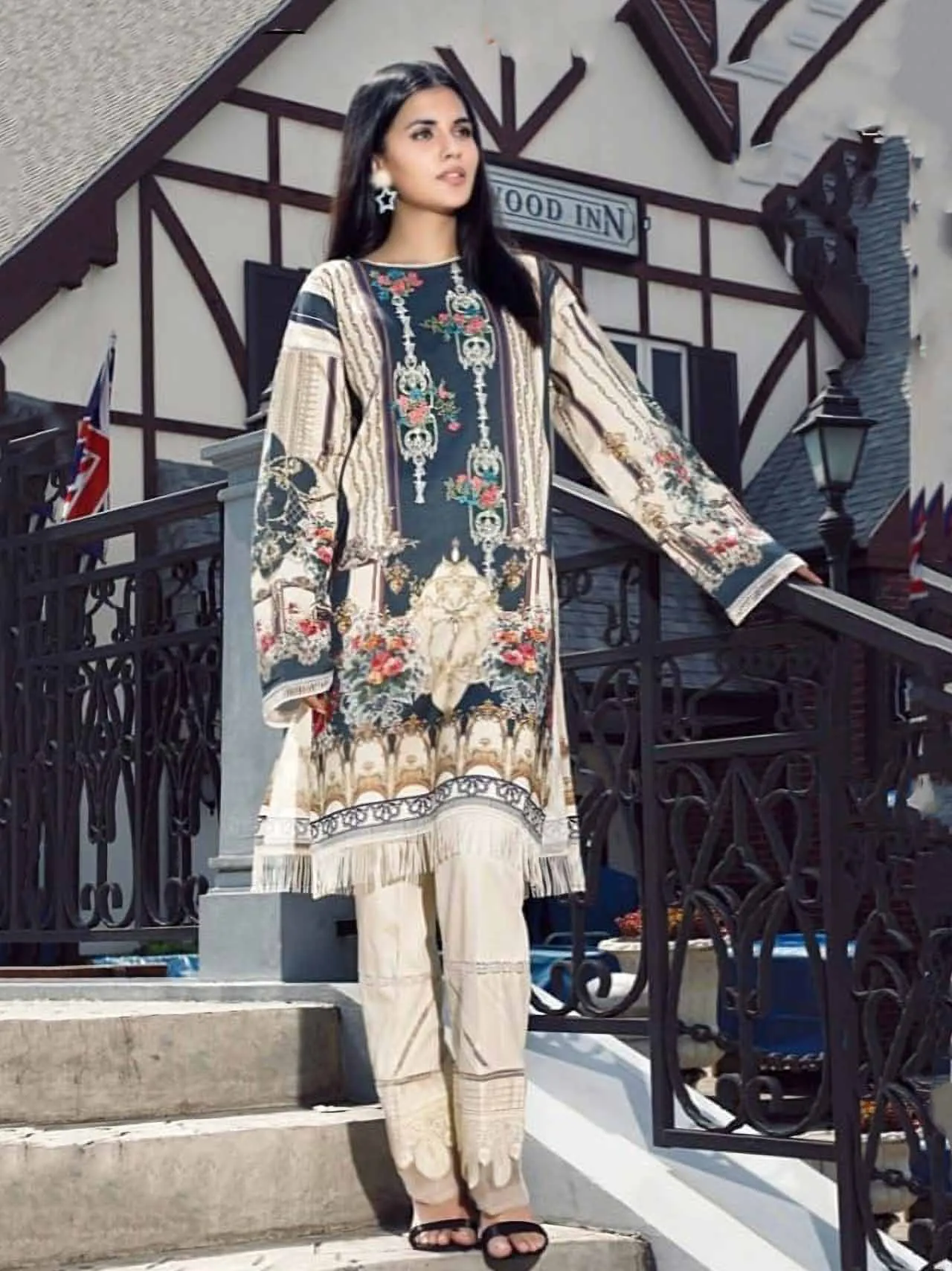 Unstitched Lawn Cotton Blue Printed Pakistani Style suits