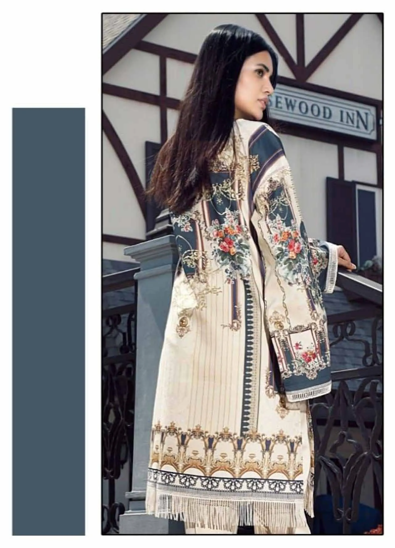 Unstitched Lawn Cotton Blue Printed Pakistani Style suits