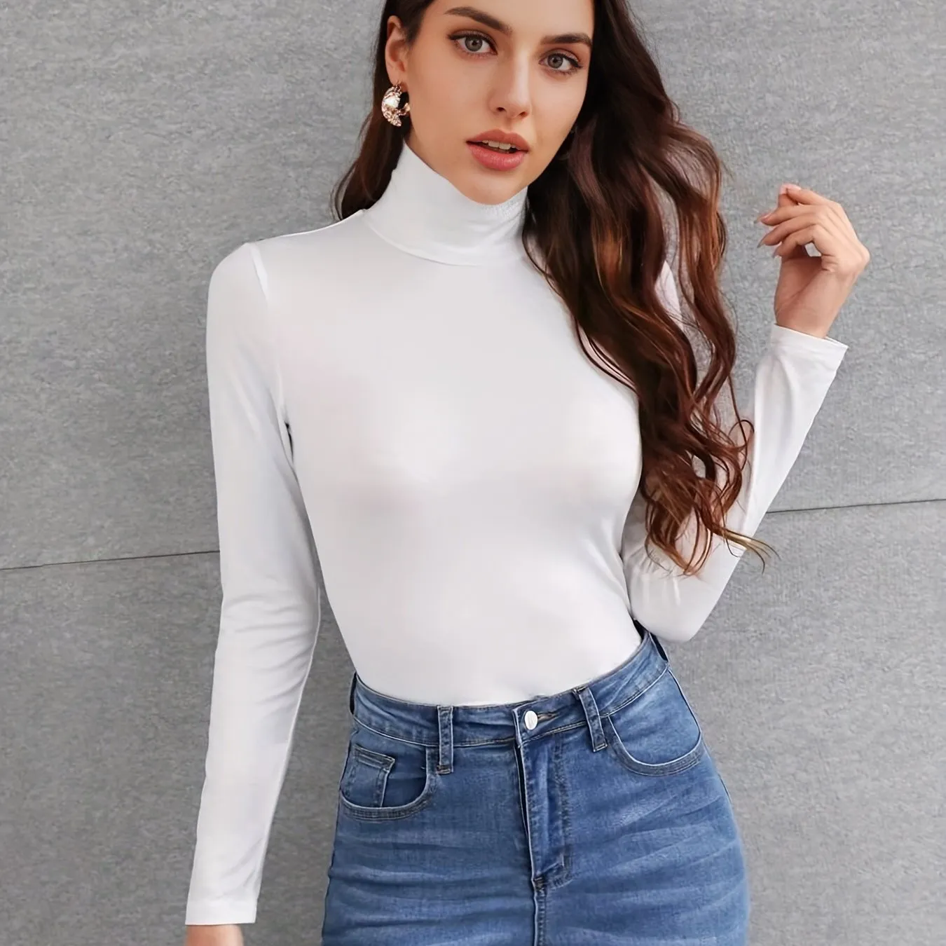 Versatile SpringFall Turtleneck Skinny Tee Womens Long Sleeve Shirt