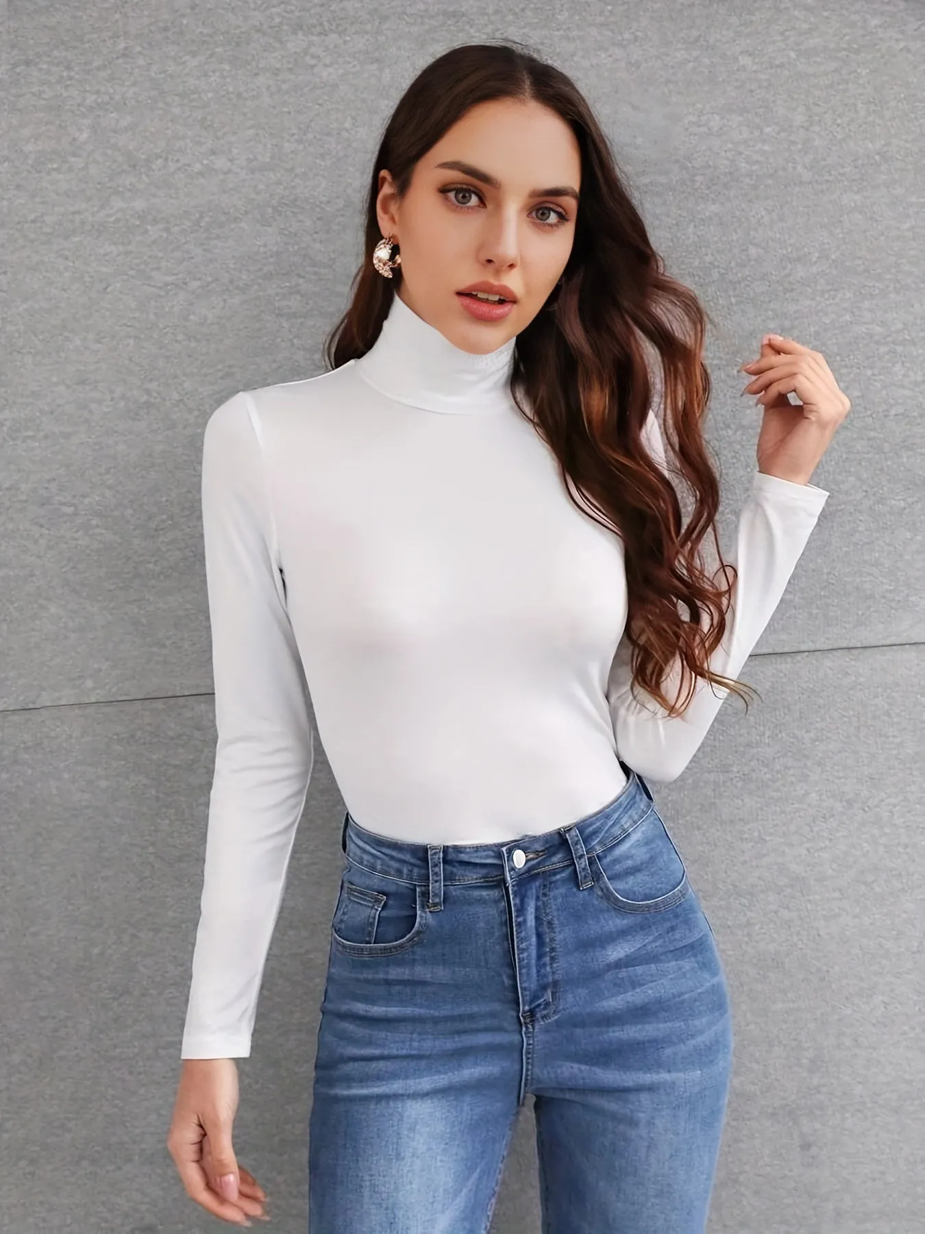 Versatile SpringFall Turtleneck Skinny Tee Womens Long Sleeve Shirt