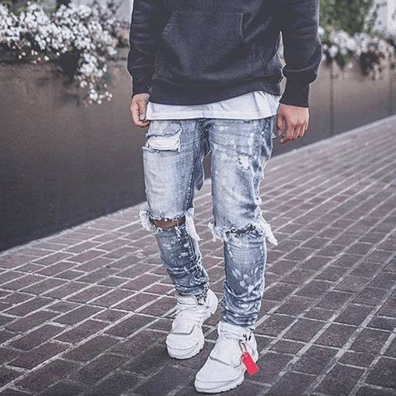 Vintage Ripped Painted Slim Fit Jeans