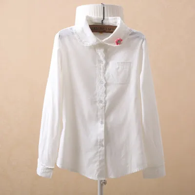 White Blouse Women Work Wear Button Up Lace Turn Down Collar Long Sleeve Cotton Top Shirt Plus Size S-XXL blusas feminina T56302