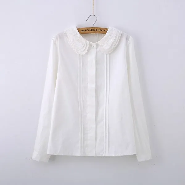 White Blouse Women Work Wear Button Up Lace Turn Down Collar Long Sleeve Cotton Top Shirt Plus Size S-XXL blusas feminina T56302