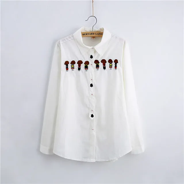 White Blouse Women Work Wear Button Up Lace Turn Down Collar Long Sleeve Cotton Top Shirt Plus Size S-XXL blusas feminina T56302