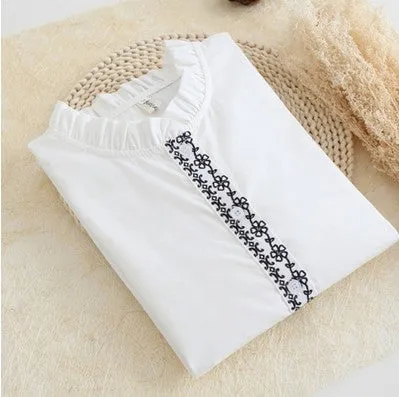 White Blouse Women Work Wear Button Up Lace Turn Down Collar Long Sleeve Cotton Top Shirt Plus Size S-XXL blusas feminina T56302