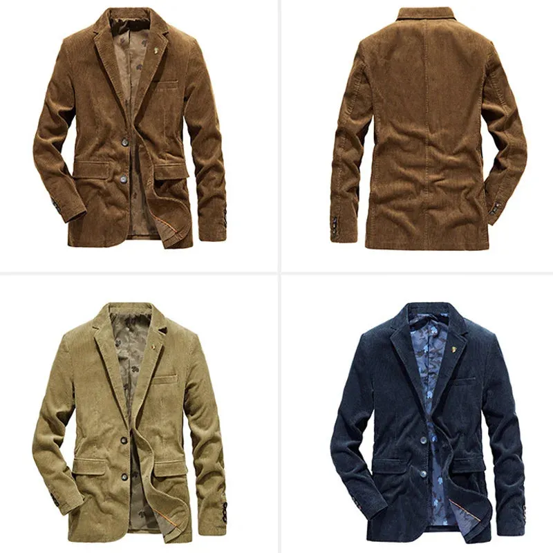 Wiaofellas  -  Corduroy Men's Casual Blazer New Fashion Male Fit Slim Jackets And Coats Men Blazer Outwear Suit Vetement Homme  MY155