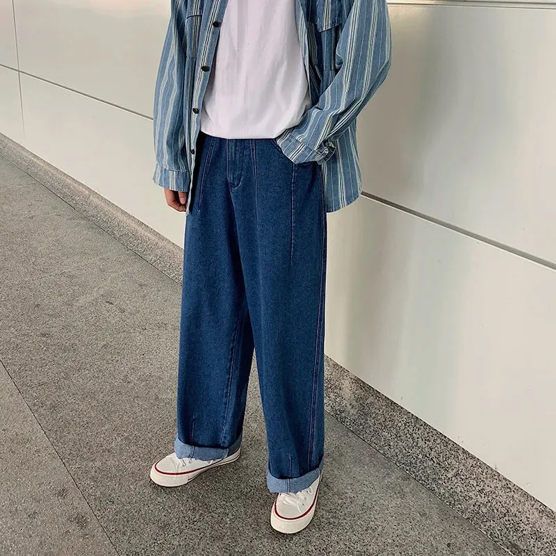 Wiaofellas  -  Men Wide Leg Jeans Loose Straight Baggy Denim Pant Men's Women's Streetwear Skateboard Pants Oversized Hip Hop Casual Trousers