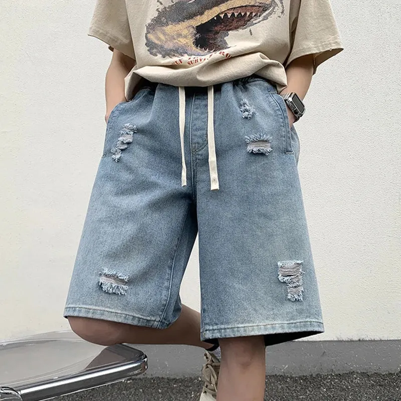 Wiaofellas  -  New Men's Hole Jeans Shorts Korean Fashion Denim Shorts Harajuku High Street Men Clothing Casual Shorts Summer Streetwear Pants