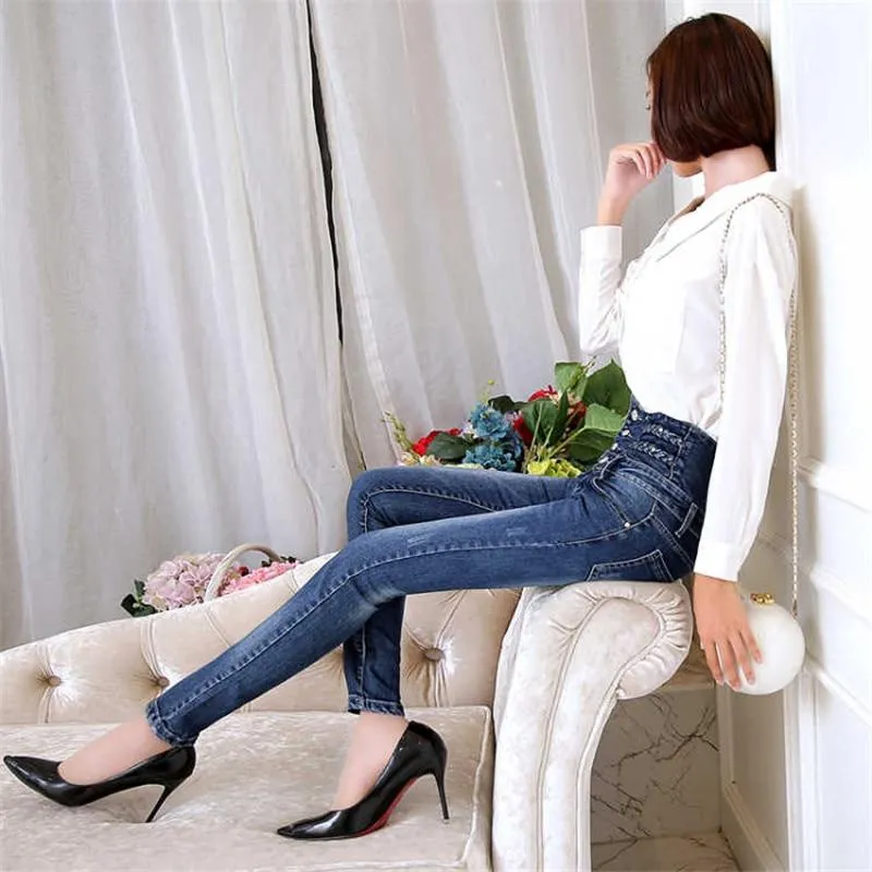 Women Thin Pencil High Waist  Stretchy Skinny Denim Jeans