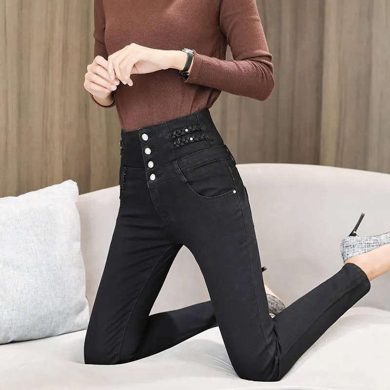 Women Thin Pencil High Waist  Stretchy Skinny Denim Jeans