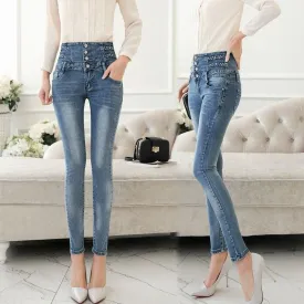 Women Thin Pencil High Waist  Stretchy Skinny Denim Jeans