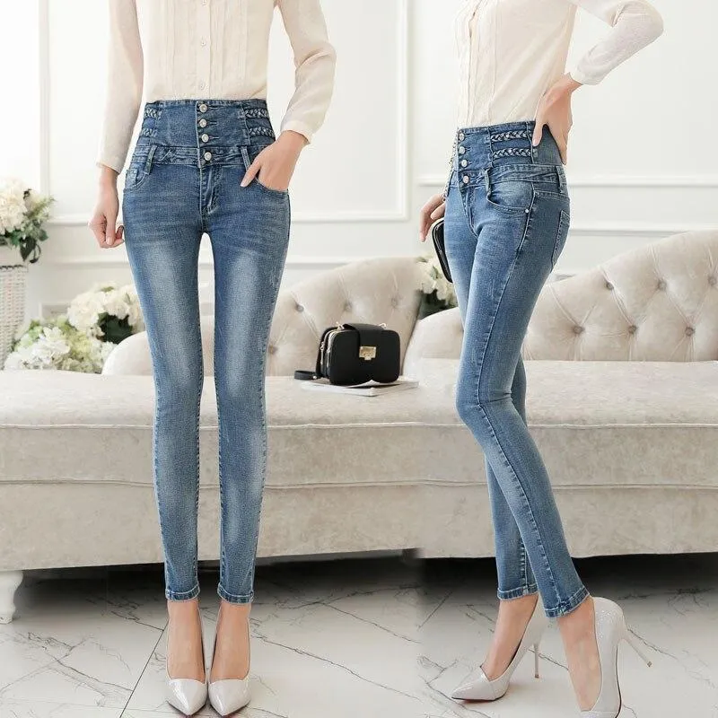 Women Thin Pencil High Waist  Stretchy Skinny Denim Jeans