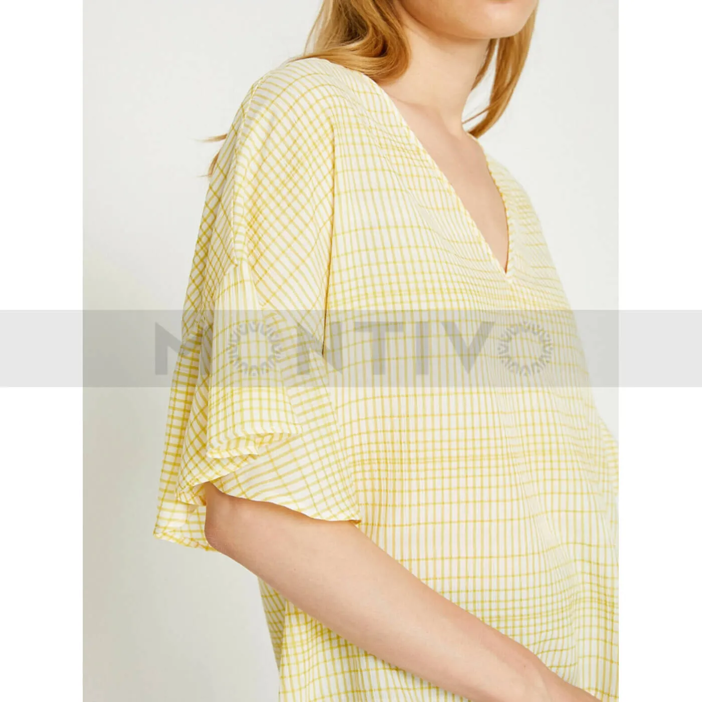 Yellow Lines V Neck Top